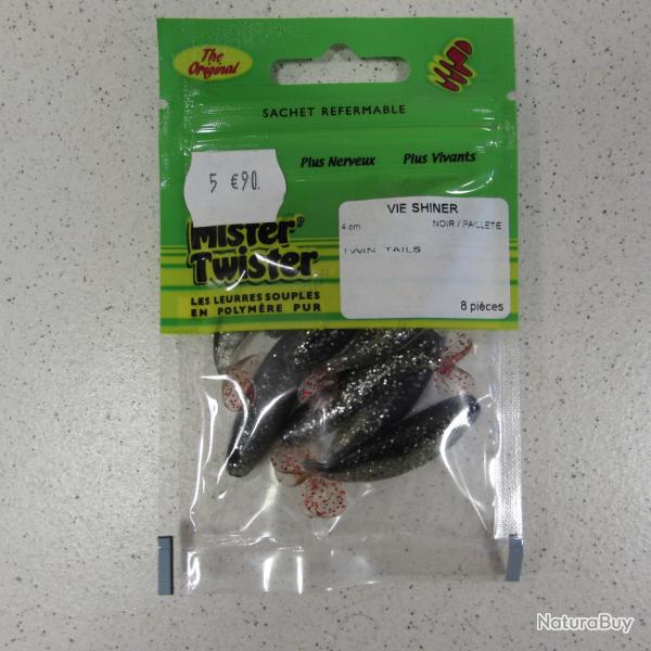 Leurre souple Mister Twister, mod�le Vie Shiner, 4 cm, noir/paillet�, sachet de 8 pi�ces