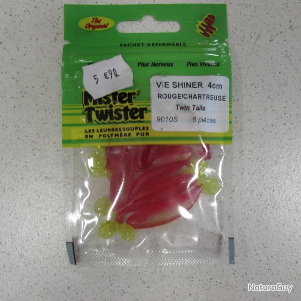 Leurre souple Mister Twister, mod�le Vie Shiner, 4 cm, rouge/chartreuse, sachet de 8 pi�ces