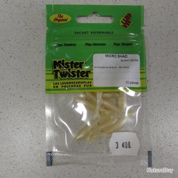 Leurre souple Mister Twister, Micro shad, blanc nacr�, 3 cm, sachet de 10 pi�ces
