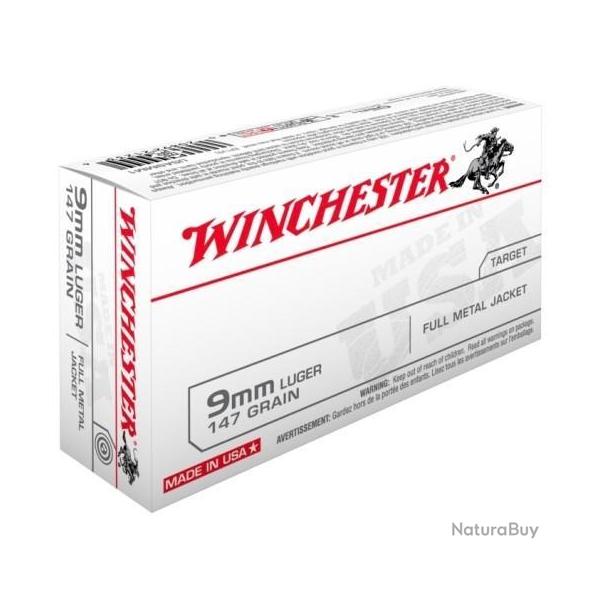 Munitions WINCHESTER cal.9mm luger fmj 147gr 9.53g par 50