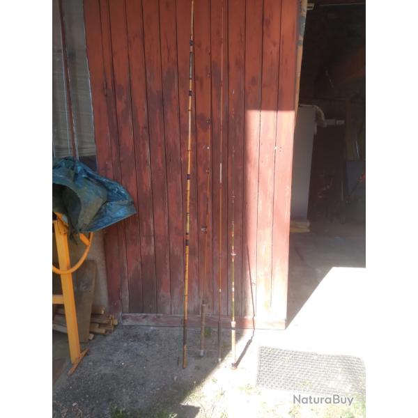 VENTE ARTICLE DE PECHE CANNES LANCES ancienne en bambou de la marque STEPH et autre fibre de verre