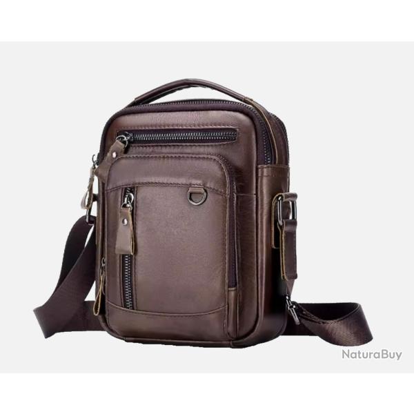 Sac Sacoche Bandouli�re Homme Cuir V�ritable Sac Pratique �l�gant Marron Fonc�
