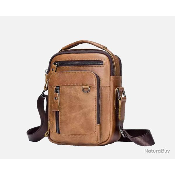 Sac Sacoche Bandouli�re Homme Cuir V�ritable Sac Pratique �l�gant Marron