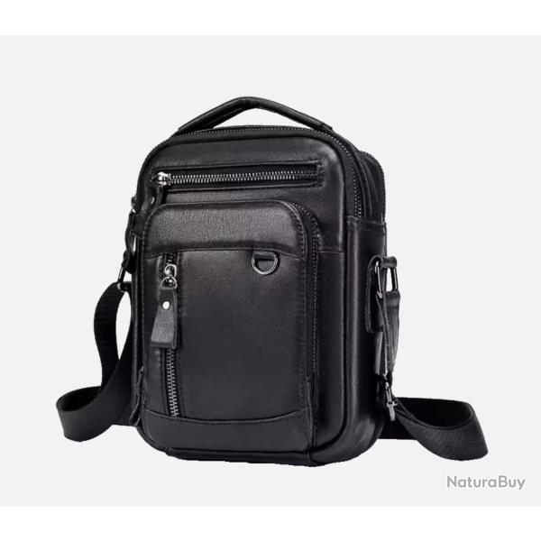 Sac Sacoche Bandouli�re Homme Cuir V�ritable Sac Pratique �l�gant Noir