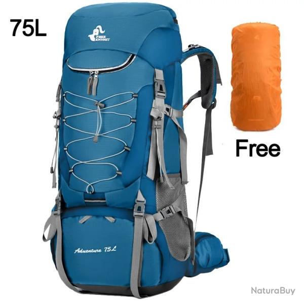 75l Camping Sac � Dos Voyage Sac De Sport Avec Housse De Pluie Escalade Alpinisme Trekking Sac Bleu