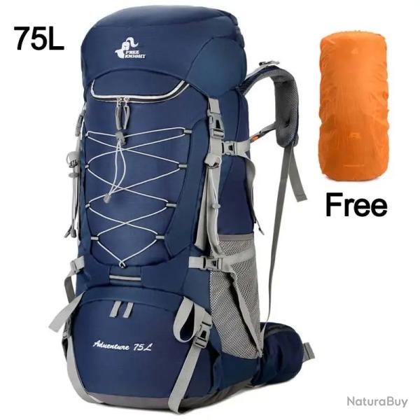 75l Camping Sac � Dos Voyage Sac De Sport Avec Housse De Pluie Escalade Alpinisme Trekking Bleu Fonc