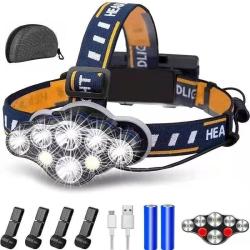 Lampe Frontale Torche 18000 Lumens 8 LED  LED Puissante Rechargeable USB  R&eacute;glable &Eacute;tanche