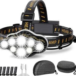 Lampe Frontale Torche 18000 Lumens 8 LED  LED Puissante Rechargeable USB  R&eacute;glable &Eacute;tanche