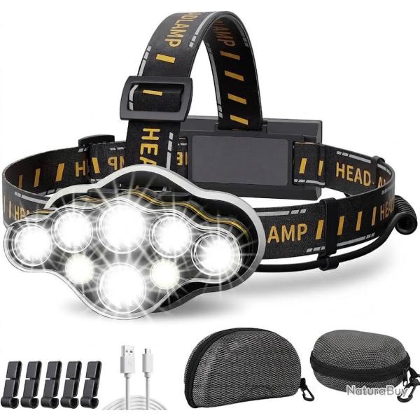 Lampe Frontale Torche 18000 Lumens 8 LED  LED Puissante Rechargeable USB  R�glable �tanche