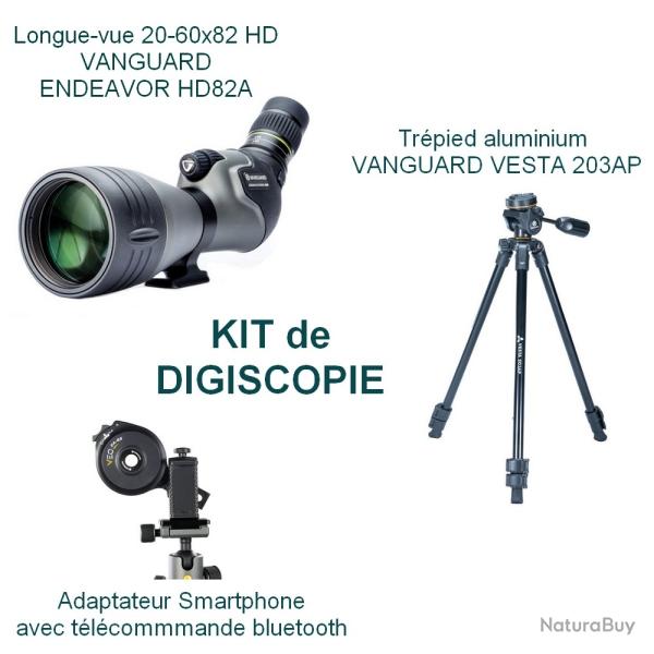 KIT longue vue 20-60x82 HD82A VANGUARD + Tr�pied VANGUARD VESTA 203AP + Adaptateur photo smartphone
