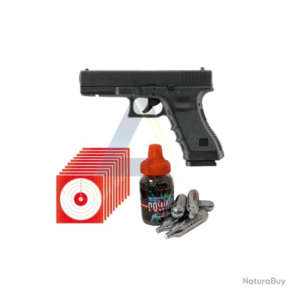 Wahoo! Pack Air Comprim� Glock 17 Gen3 - Calibre 4.5 mm BBs + 1500 Billes + CO2 + Cibles