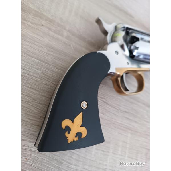 Plaquettes de crosse noires pour 1858 avec fleur de lys incrust� couleur or