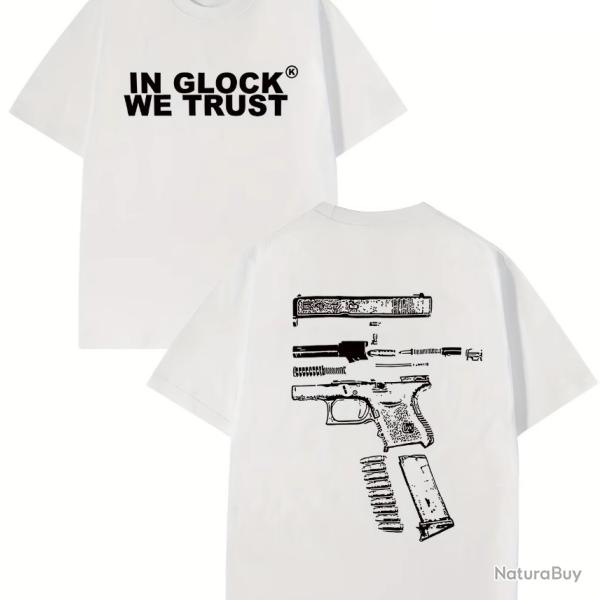 Glock T-Shirt : In Glock We Trust - Blanc - 100% Coton - SKX INDUSTRIES