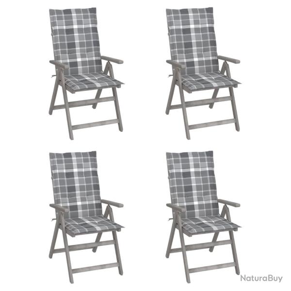 Chaises inclinables de jardin lot de 4 et coussins Bois acacia