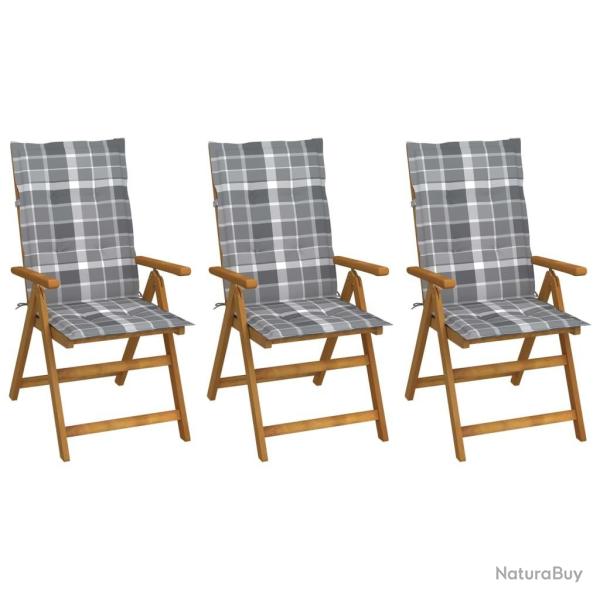 Chaises pliables de jardin lot de 3 avec coussins Bois d'acacia