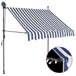 Auvent manuel r&eacute;tractable avec LED 100 cm Bleu et blanc