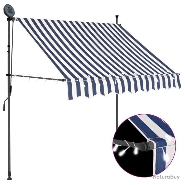 Auvent manuel r�tractable avec LED 100 cm Bleu et blanc