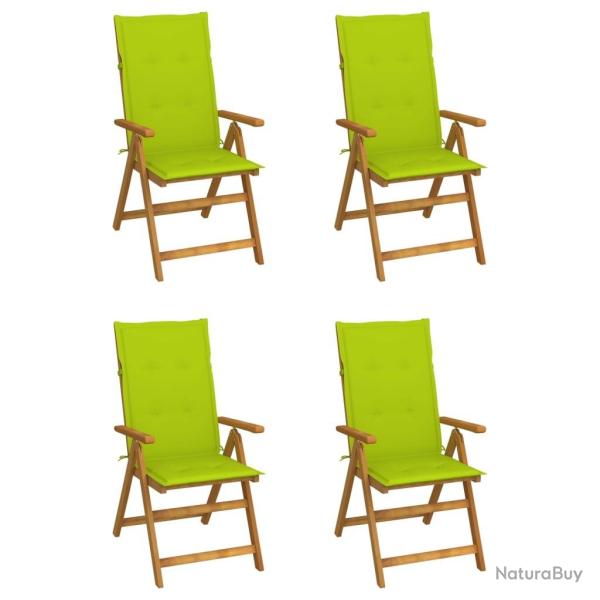 Chaises inclinables de jardin lot de 4 et coussins Bois acacia