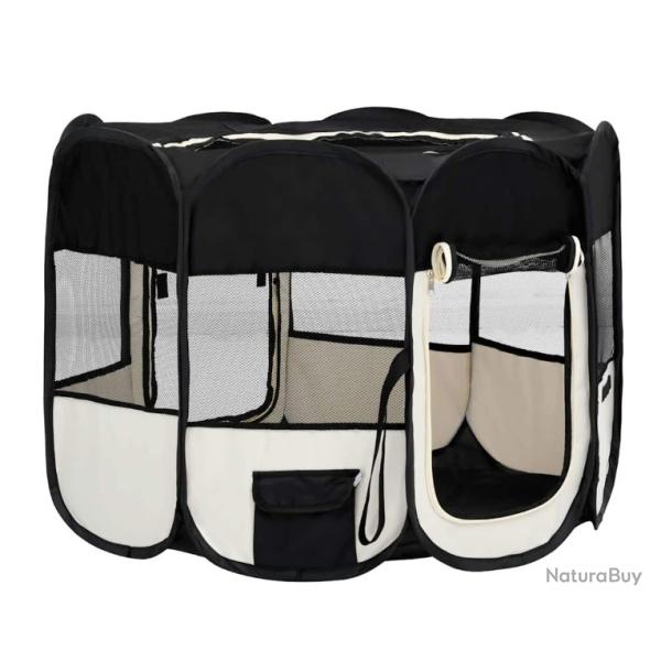 Parc pliable pour chien noir cr�me 110x110x58 cm polyester avec sac de transport