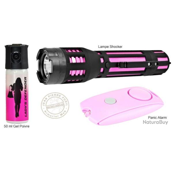 Pack anti-agression : Shocker, alarme et spray poivre Rose