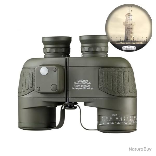 Jumelles marines 10x50 �tanches IPX7 avec boussole, t�l�m�tre, FMC - bateau, chasse, oiseaux