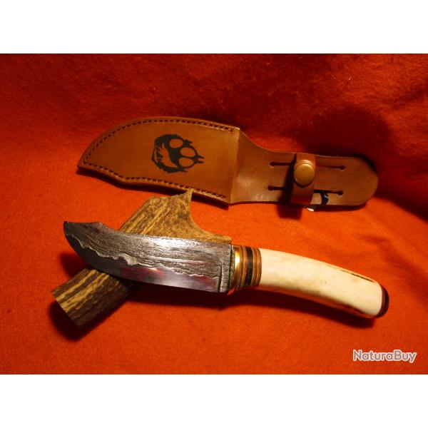 COUTEAU ARTISANAL forg� ATELIER DE L'OURS NOIR SANDWICH chasse camping rando manche bois de cerf
