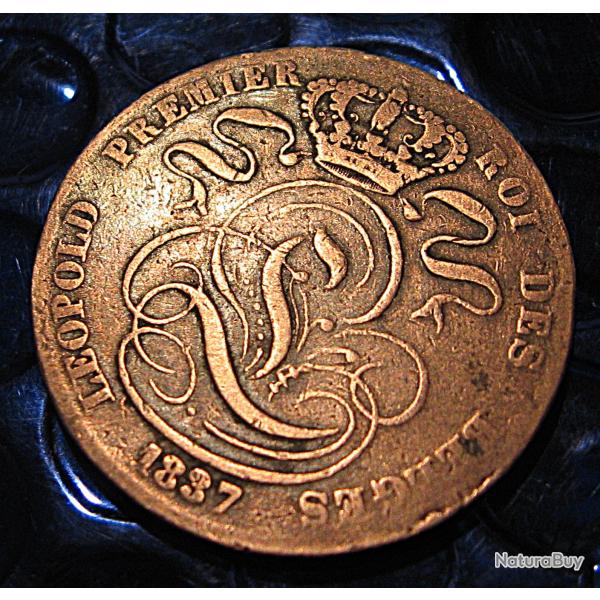 Belgique  piece de 5 CENT 1837  (cuivre) ttb diametre 28 mm