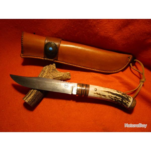 COUTEAU ARTISANAL forg� l' ATELIER DE L'OURS NOIR PCK BOWIE PUMA chasse camping rando BOIS DE CERF