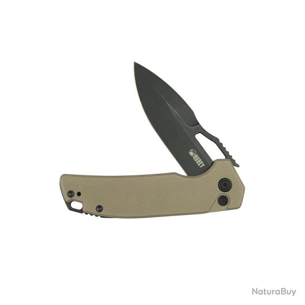 Couteau Kubey RDF Spear Point Lame Acier 14C28N Manche G-10 Tan Button Lock IKBS KUB316L