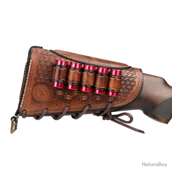 Repose joue en cuir Tourbon avec cartouchi�re calibre 12 - LIVRAISON GRATUITE