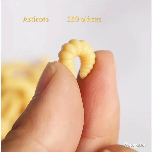 150 pi�ces d'app�ts de p�che, vers artificiels en plastique, imitations asticots factices