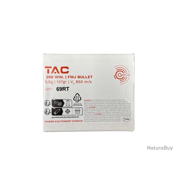 Munition GECO cal 308win 9.5g 147gr TAC boite x20