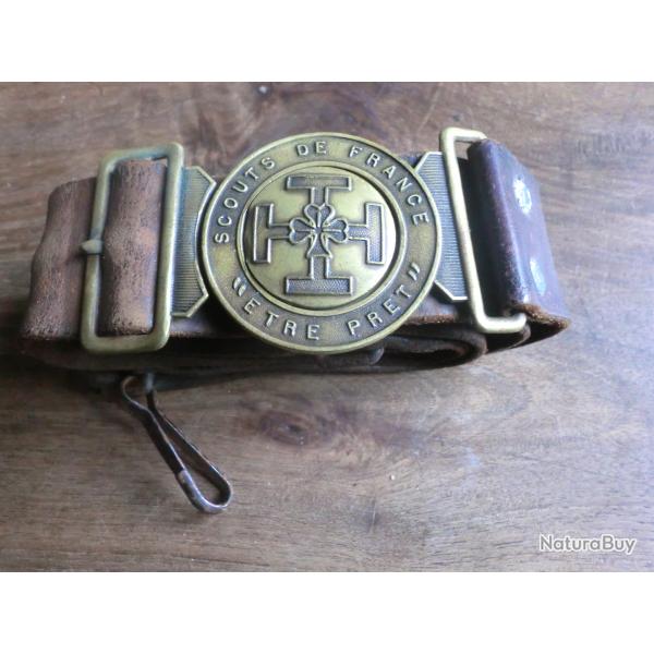 ancien ceinturon cuir scouts de france "" ETRE PRET ""