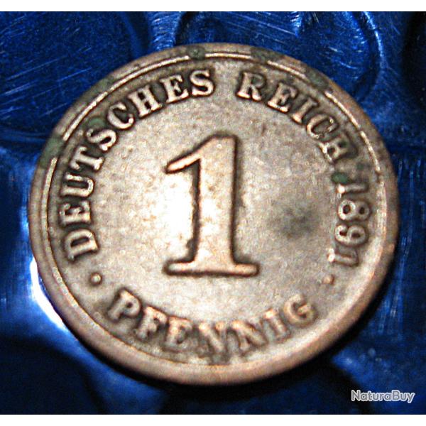 ALLEMAGNE piece de 1 pfenning deutsches reich 1891 D tb+