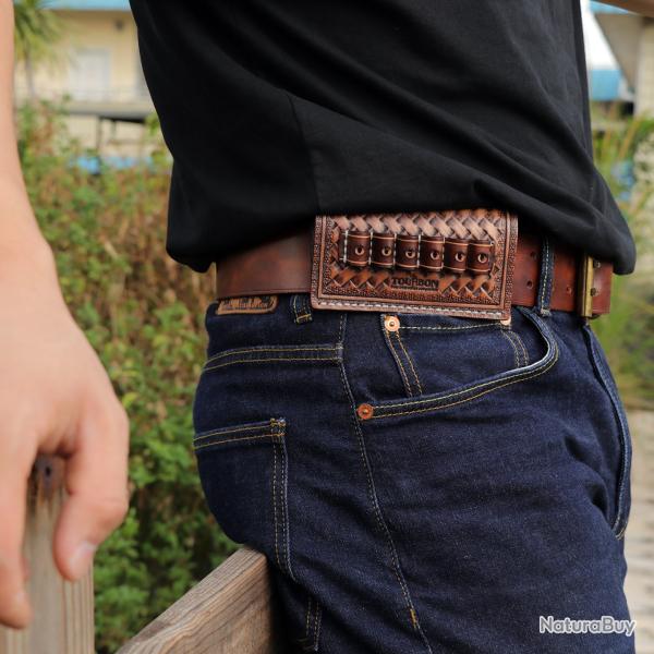 Tourbon-Porte-munitions en cuir pour fusil de chasse pour 6 balles de tir LIVRAISON GRATUITE