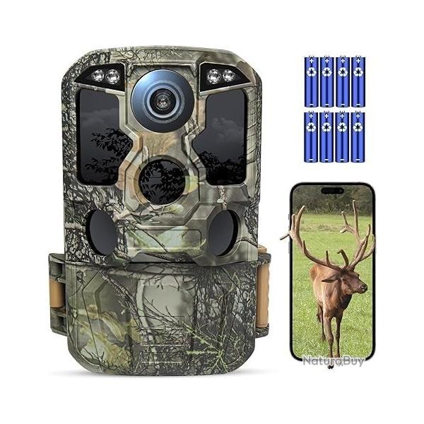 Cam�ra de chasse 4K UHD 84MP WiFi + Bluetooth - Vision nocturne infrarouge, 64Go SD incluse, IP67