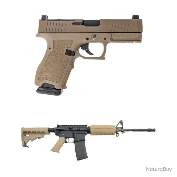 Carabine PSA PA-15 16" M4 Phosphate 5.56 NATO & Pistolet PSA Compact Dagger 9mm, FDE