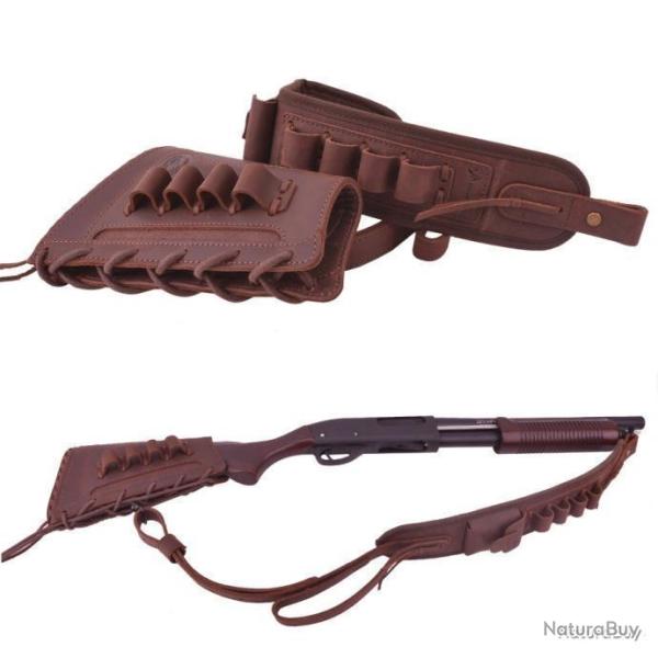 BUSC + BRETELLE CARTOUCHI�RE POUR FUSIL CALIBRE 20 - 8 EMPLACEMENTS - MARRON - LIVRAISON GRATUITE