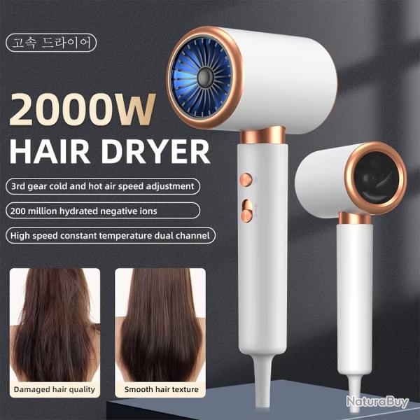 SECHE CHEVEUX PROFESSIONNEL 2000W DIFFERENTS MODES, VITESSES ET TEMPERATURES BLANC NEUF