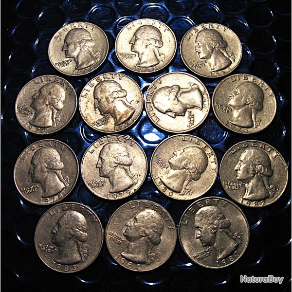 Amerique 14 pieces de quarter dollar Liberty ann�es differentes ttb