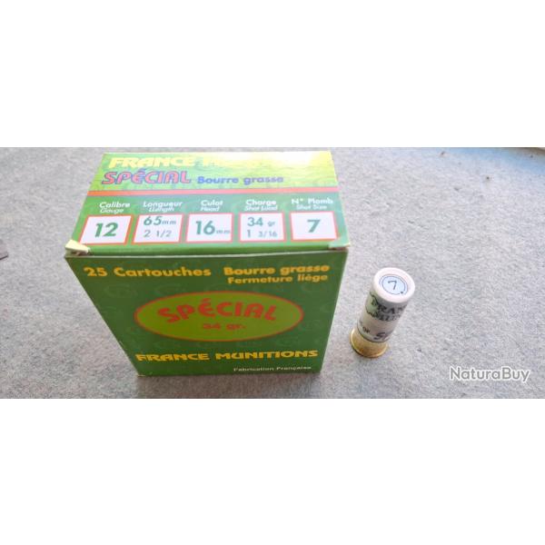 Cartouches FRANCE MUNITIONS cal 12/65 bourre grasse 34gr .N�7  x50