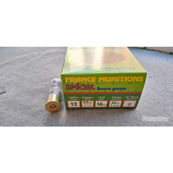 Cartouches FRANCE MUNITIONS cal 12/65 bourre grasse 34gr .N8  x50 cartouches