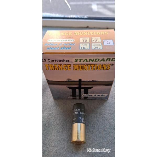 Cartouches FRANCE MUNITIONS cal 12/70  acier standard 28gr N5 x25 cartouches