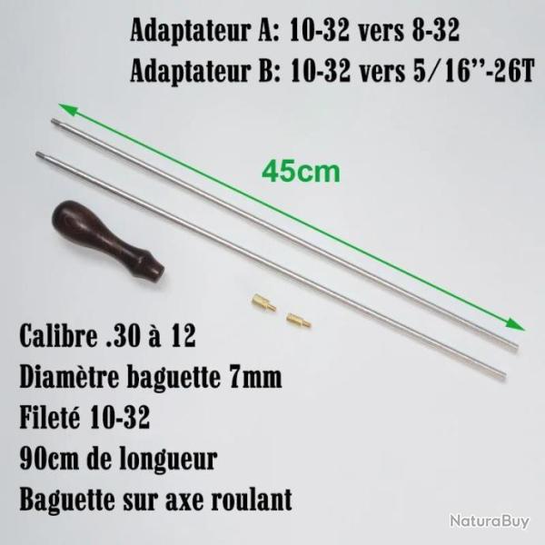 BAGUETTE DE NETTOYAGE ALUMINIUM + 2 ADAPTATEURS/R�DUCTEURS DE FILETAGE - LIVRAISON GRATUITE