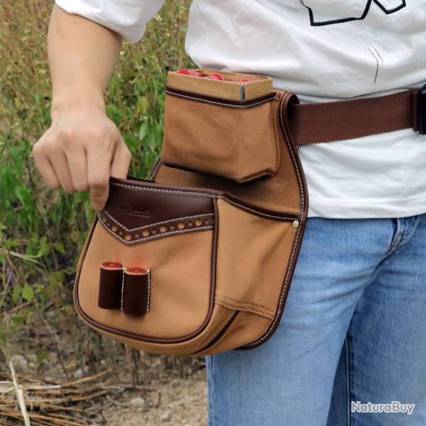 Sac de taille porte cartouche - Ball Trap - Poste de chasse - Cuir et toile (4)