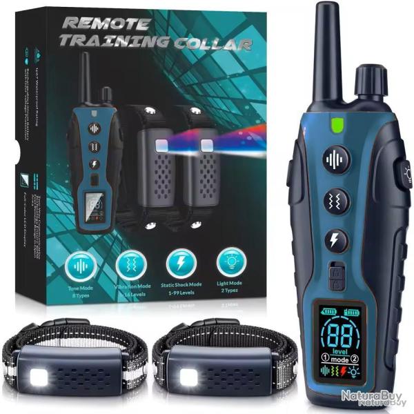 2x COLLIERS DE DRESSAGE POUR CHIEN MULTIMODES - BLEU - MANUEL EN FRAN�AIS - LIVRAISON GRATUITE