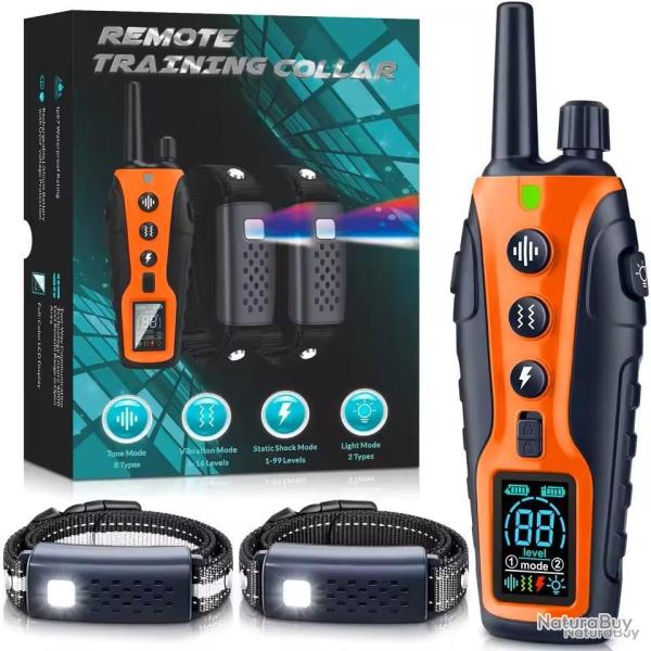 2x COLLIERS DE DRESSAGE POUR CHIEN MULTIMODES - ORANGE - MANUEL EN FRAN�AIS - LIVRAISON GRATUITE