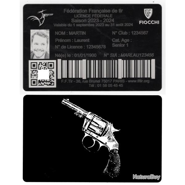 Licence de tir en aluminium grav� au laser (Recto / Verso)