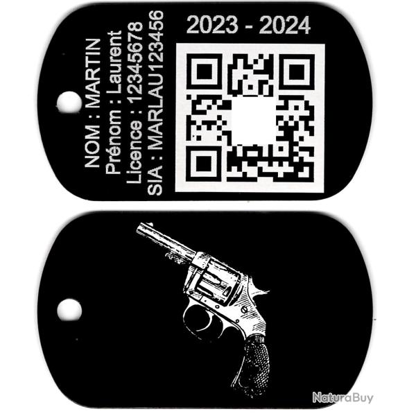 Porte cl� TAG militaire Licence de tir en aluminium grav� au laser (Recto / Verso)