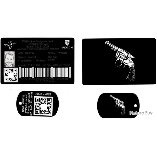 Licence de tir + Port� cl� TAG militaire en aluminium grav� au laser (Recto / Verso)